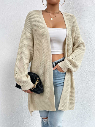 Open Front Dropped Shoulder Slit Cardigan Divacious