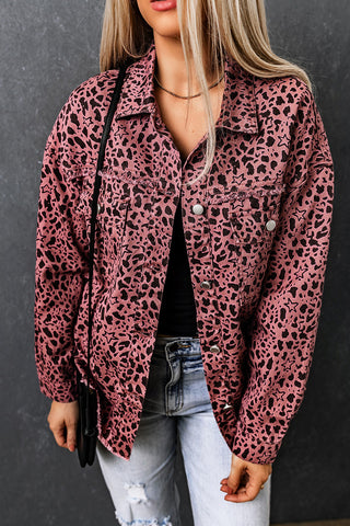 Leopard Raw Hem Button Up Denim Jacket Divacious