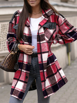 Pocketed Plaid Button Up Dropped Shoulder Shacket Divacious