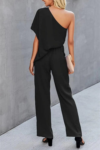 Single Shoulder Short Sleeve Jumpsuit Divacious