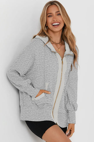 Zip Up Long Sleeve Drawstring Hoodie Divacious