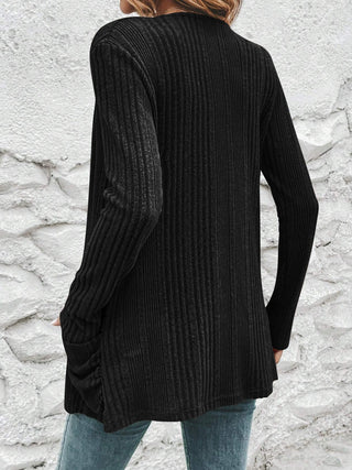 Ribbed Open Front Cardigan with Pockets Divacious