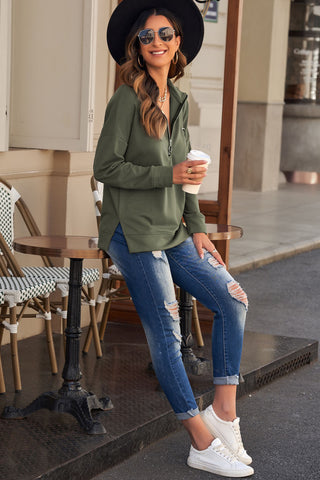 Half Zip Dropped Shoulder Long Sleeve Sweatshirt Divacious