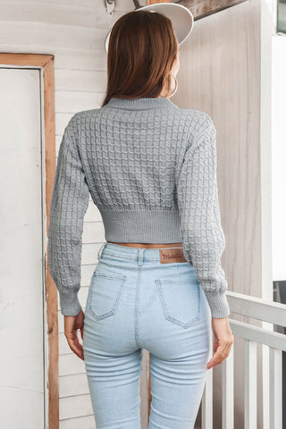 Round Neck Long Sleeve Cropped Sweater Divacious