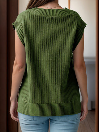 V-Neck Cap Sleeve Knit Vest Divacious