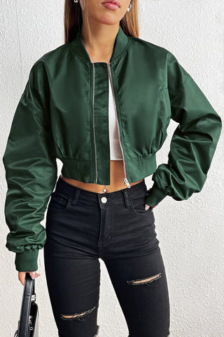 Zip-Up Ruched Cropped Jacket Trendsi