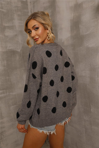 Polka Dot Open Front Drop Shoulder Cardigan Divacious