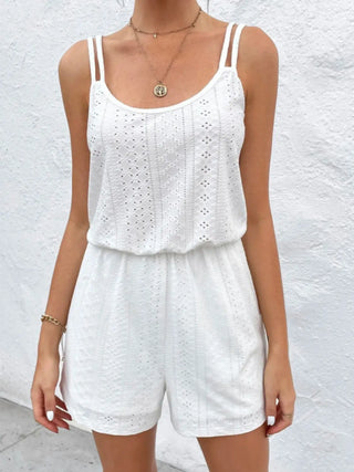 Eyelet Scoop Neck Double Spaghetti Straps Romper Divacious