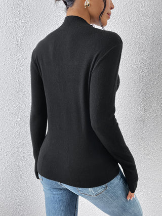 Mock Neck Long Sleeve Knit Top Divacious