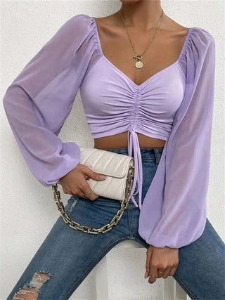 Drawstring Sweetheart Neck Cropped Top Divacious