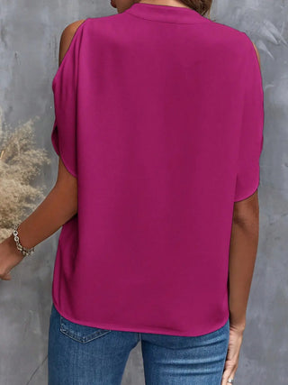 Notched Cold Shoulder Blouse Divacious