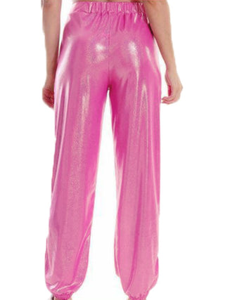 Glitter Elastic Waist Pants with Pockets Divacious