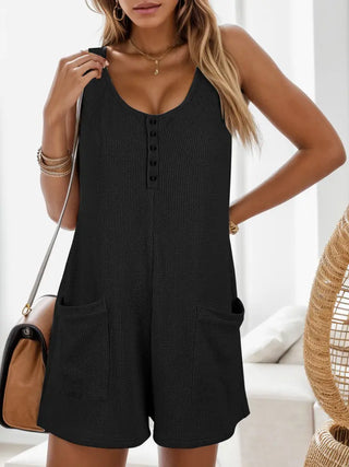 Waffle-Knit Scoop Neck Wide Strap Romper Divacious