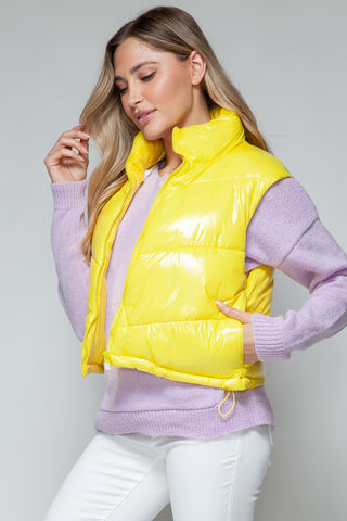 Snobbish Zip Up Turtleneck Shiny Quilted Vest Trendsi