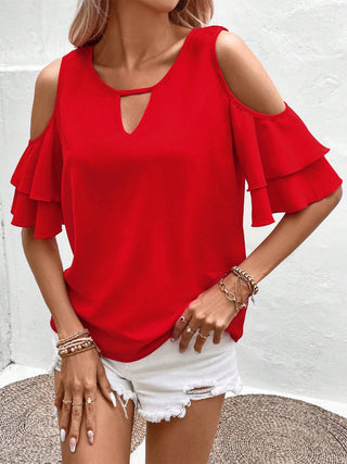 Cold Shoulder Flounce Sleeve Blouse Divacious