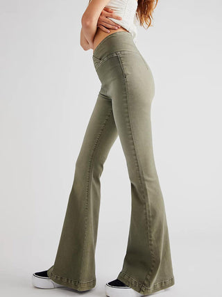 Asymmetric Waist Flare Jeans Divacious