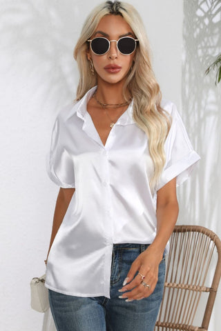 Collared Neck Short Sleeve Shirt Divacious