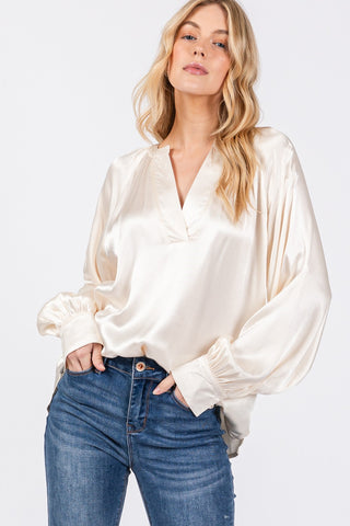 SAGE + FIG Notched Long Sleeve Blouse Divacious