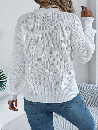 Cutout V-Neck Long Sleeve Sweater - Divacious