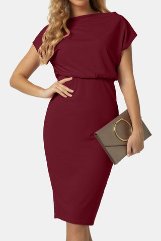 Boat Neck Short Sleeve Knee-Length Dress Trendsi