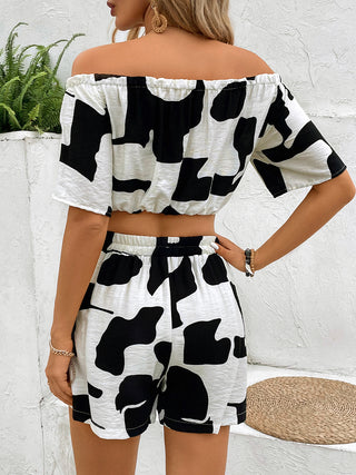 Perfee Drawstring Off-Shoulder Top and Shorts Set Trendsi