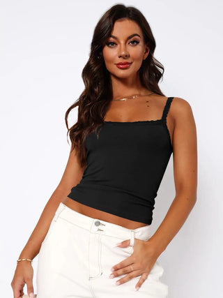 Lace Trim Straight Neck Cami Divacious