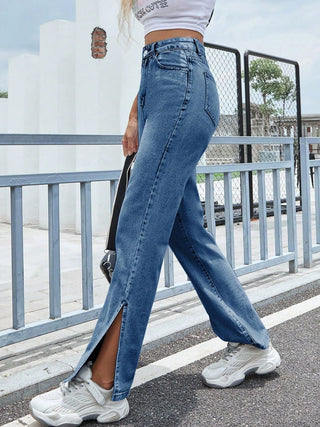 Slit High Waist Jeans with Pockets Divacious