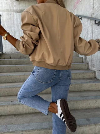 Baseball Collar Dropped Shoulder Jacket Trendsi