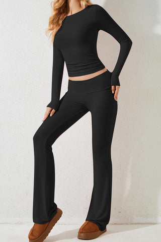 Devine Round Neck Long Sleeve Top and Pants Set Trendsi