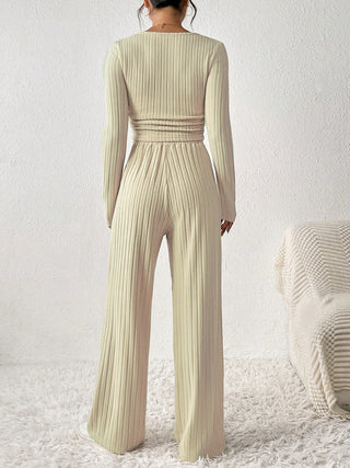 Honey Scoop Neck Long Sleeve Top and Pants Set Trendsi