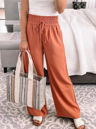 Full Size Drawstring High Waist Wide Leg Pants Divacious