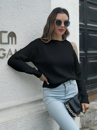 Cold-Shoulder Round Neck Sweater Divacious