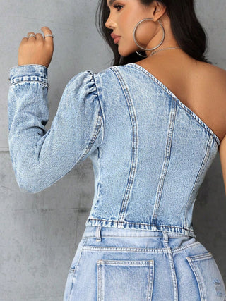 One Shoulder Long Sleeve Denim Top Divacious