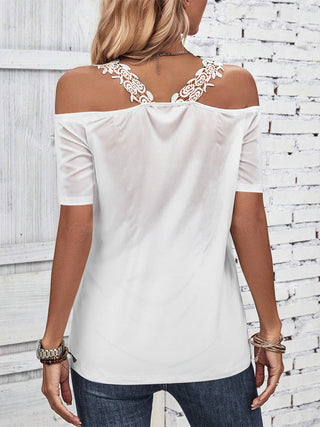 Full Size Lace Detail Short Sleeve T-Shirt Divacious