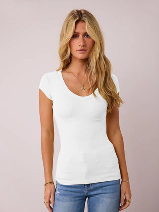 Scoop Neck Cap Sleeve T-Shirt Divacious