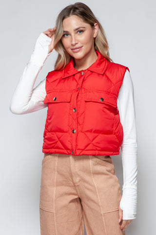 Snobbish Snap Down Quilted Crop Vest Trendsi