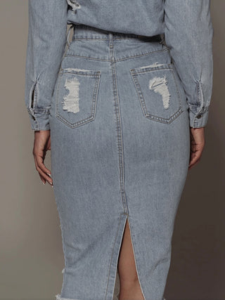 Distressed Slit Denim Skirt Divacious