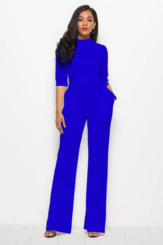 Mock Neck Tie-Waist Half Sleeve Jumpsuit Divacious