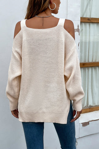 Ribbed Cold Shoulder Long Sleeve Knit Top Divacious