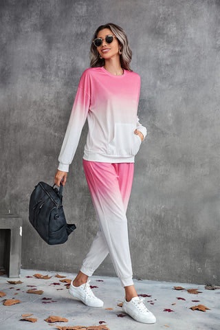 Gradient Round Neck Sweatshirt and Joggers Set Trendsi