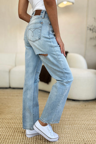 Full Size High Waist Distressed Straight Jeans Divacious