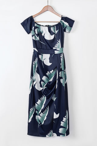 Slit Printed Off-Shoulder Midi Dress Trendsi