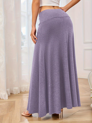 Solid Elastic Waist Maxi Skirt - Divacious