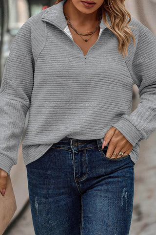 Plus Size Quarter Zip Long Sleeve T-Shirt Divacious