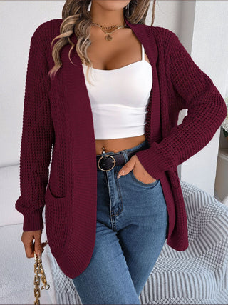 Open Front Long Sleeve Cardigan with Pockets Divacious