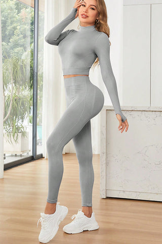 Mock Neck Long Sleeve Top and Leggings Active Set Trendsi