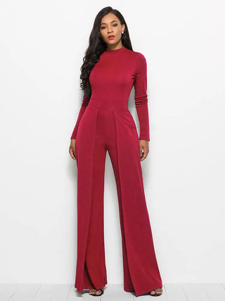 Long Sleeve Mock Neck Wide Leg Jumpsuit Divacious