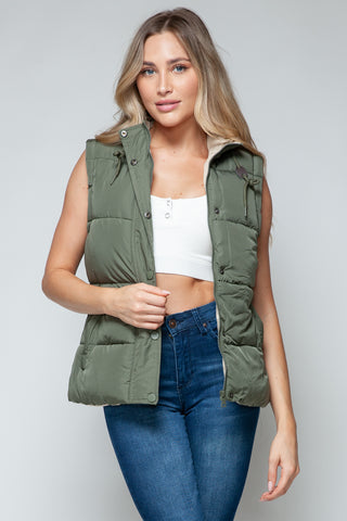 Snobbish Snap and Zip Closure Hooded Vest Trendsi