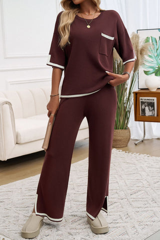 Contrast Trim Half Sleeve Top and Pants Set - Divacious