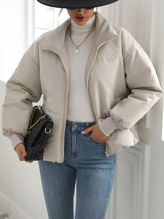 Zip-Up Drop Shoulder Puffer Jacket Trendsi